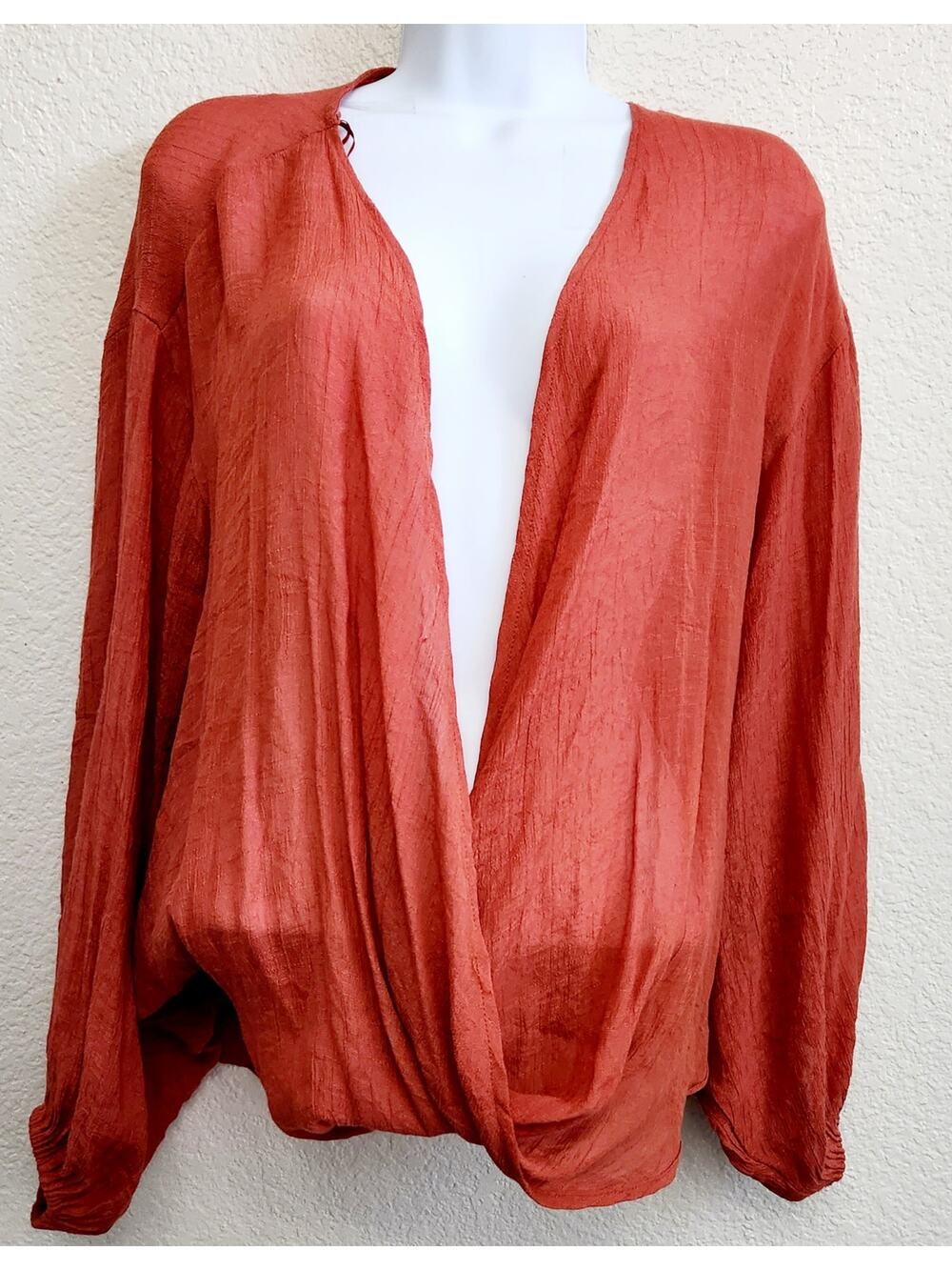 Favlux Persimmon Burnt Orange Crisscross Long Sleeve Top Small Lightweight Soft